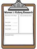 Women's History Month Research/Worksheet Grade 3-6