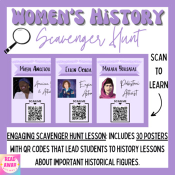 Preview of Women's History Month - Scavenger Hunt Activity - Library - Research - QR Codes