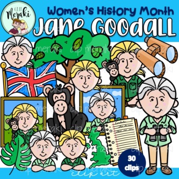 Preview of Women's History Month (Scientists) Jane Goodall ClipArt. Científicas mujeres.