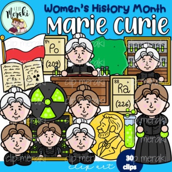 Preview of Women's History Month (Scientists) Marie Curie ClipArt. Mujeres Científicas.