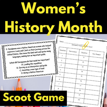 Preview of Women's History Month Scoot Game Activity History and Reading Comprehension