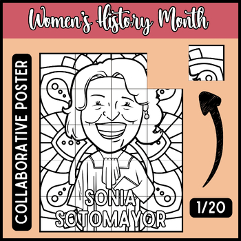 Preview of Women's History Month Sonia Sotomayor Collaborative Coloring Poster