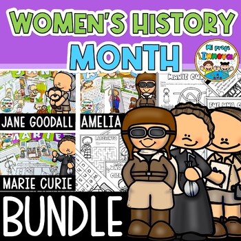 Preview of Women's History Month Spanish BUNDLE Amelia Earhart, Jane Goodall, Marie Curie