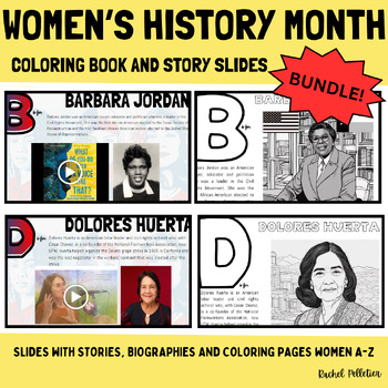 Preview of Women's History Month Stories, Coloring Pages, Slides