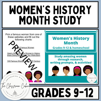 Preview of Women’s History Month Study with Research, Writing, and Activities Grades 9-12