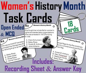 Preview of Womens History Month Task Cards (Rosa Parks, Harriet Tubman, Helen Keller, etc.)