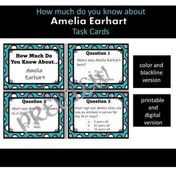 Preview of Women's History Month Task Cards or Scoot Game: Amelia Earhart