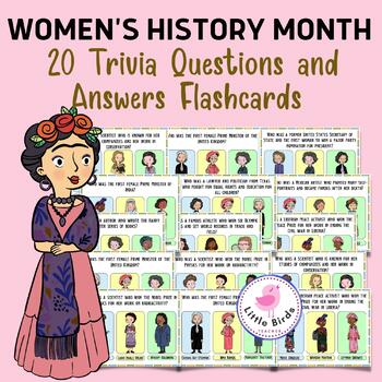 Preview of Women's History Month Trivia Questions and Answers Flashcards
