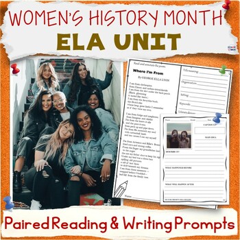 Preview of Women's History Month Unit - ELA Paired Reading Activities, Writing Prompts