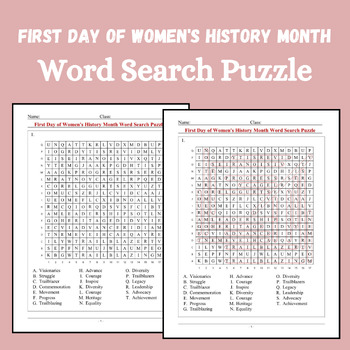 Preview of Women's History Month Vocabulary Word Search Puzzle