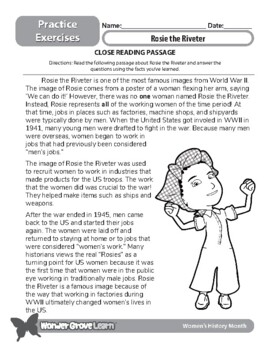 Preview of Women's History Month: WWII Rosie the Riveter Close Reading Passage 1-3
