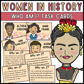 Preview of Women's History Month "Who Am I?" Task Cards | March International Women's Day