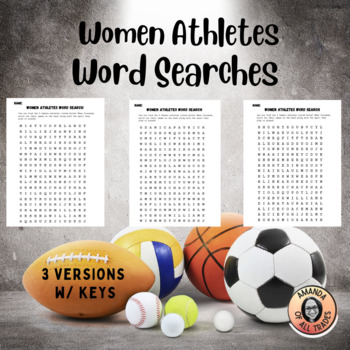 Preview of Women's History Month Women Athletes Word Searches: 3 Versions with Keys