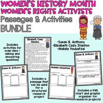 Preview of Women's History Month Women's Rights Passages and Activities Research Project