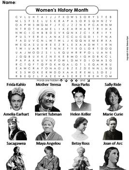 Preview of Womens History Month Word Search (Rosa Parks, Harriet Tubman, Helen Keller, etc)