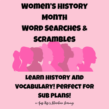 Preview of Women's History Month Word Searches & Scrambles Puzzles Grade 6-12 No Prep