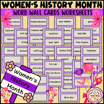 Preview of Women's History Month Word Wall Cards - Women's History Vocabulary Flash Cards