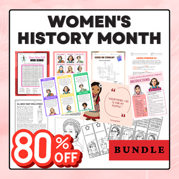 Preview of Women's History Month Work Packets Huge Bundle - Reading C, Puzzles and More