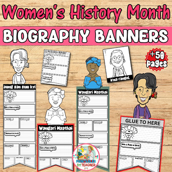 Preview of Women's History Month Writing Activities icons Biography Research Report Banners