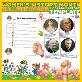Preview of Women's History Month Writing Bulletin Board Biography Template &Timeline Poster