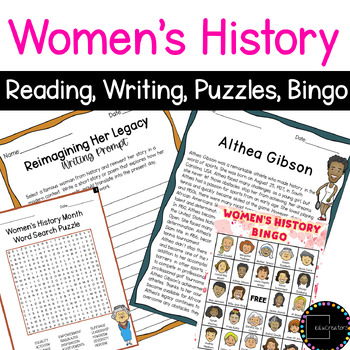 Preview of Women's History Month Writing Prompt Reading Comprehension Word Search Bundle