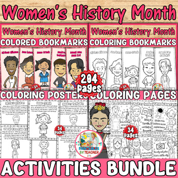 Preview of Women's History Month activities bundle | coloring-bookmarks-posters-worksheets