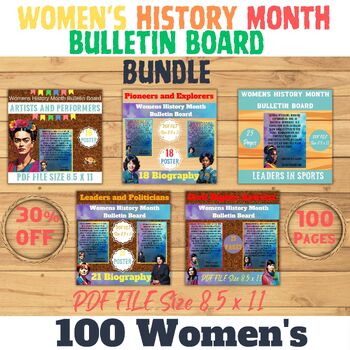 Preview of Women's History Month bulletin Board Bundle Poster And Biography March Leaders