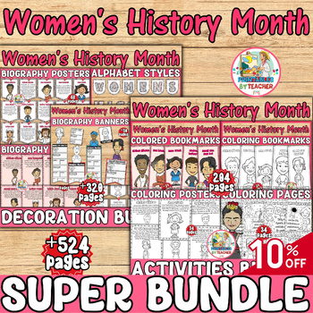 Preview of Women's History Month bulletin board-activities-decor Bundle coloring-worksheets