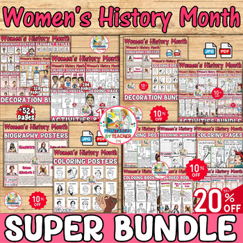 Preview of Women's History Month bulletin board-activities-decor Bundle coloring-worksheets