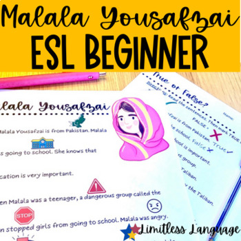 Preview of Women's History Month for Beginner ESL-Malala Yousafzai