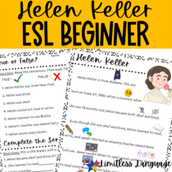 Preview of Women's History Month for ESL Beginner--Helen Keller