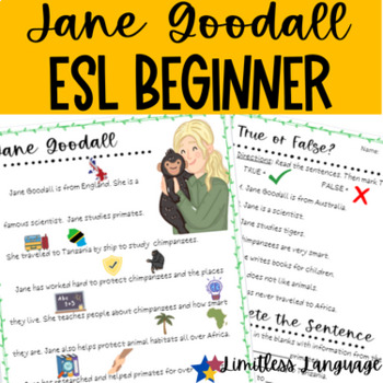 Preview of Women's History Month for ESL Beginners--Jane Goodall
