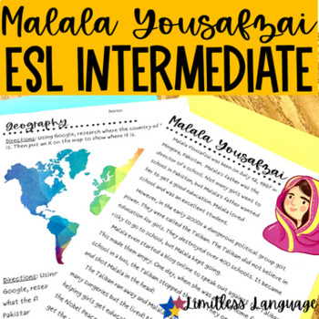 Preview of Women's History Month for Intermediate ESL--Malala Yousafzai