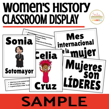 Preview of Women's History Month in Spanish Classroom Display FREEBIE