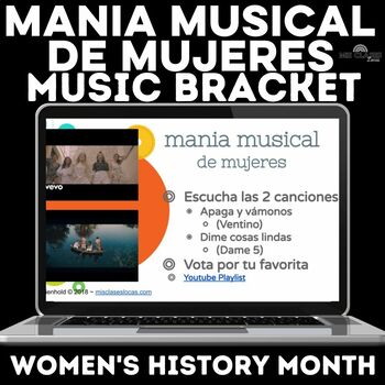 Preview of Women's History Month in Spanish - March Music Bracket mania musical de mujeres
