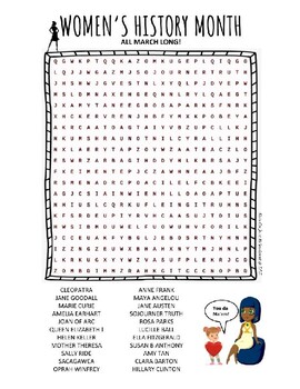 Preview of Women's History Month word search puzzle worksheet