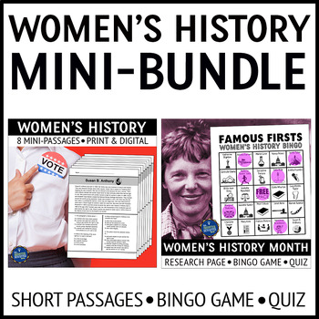 Preview of Women's History Nonfiction Reading Passages and Bingo Game Activities Bundle