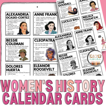 Preview of Women's History Pocket Chart | Calendar Pocket Cards, Historical Figures