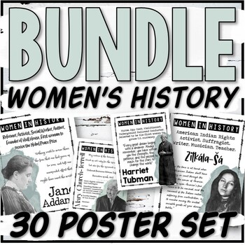 Preview of Women's History Poster Set Bundle (Plus Task Cards, Stations, & More!)