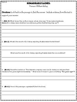 Women's History Reading Comprehension - Dr. Frances Kelsey by Mighty ...