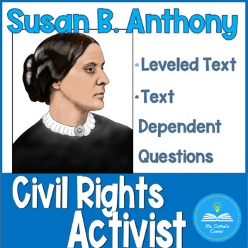 Preview of Women's History- Reading Comprehension Passage, Vocabulary, Susan B. Anthony