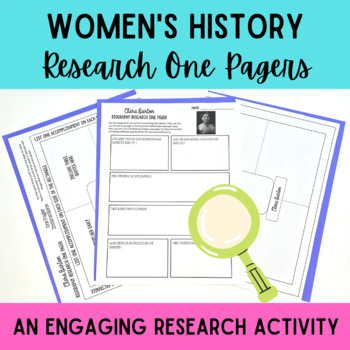 Preview of Women's History Research One Pagers-  6th, 7th, 8th Grade Research Activity