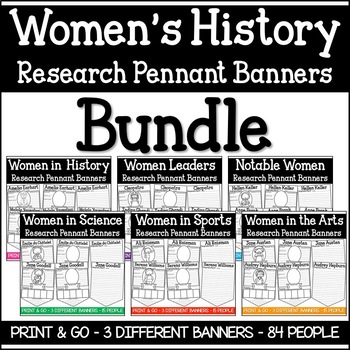 Preview of Womens History Research Pennant Banner Project Bundle