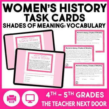 Preview of Women's History Task Cards Shades of Meaning March Activity 4th 5th Grade