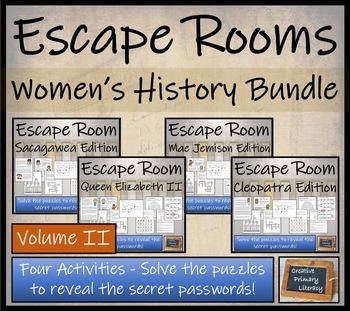 Preview of Womens History Volume 2 Escape Room Activity Bundle | 5th Grade & 6th Grade