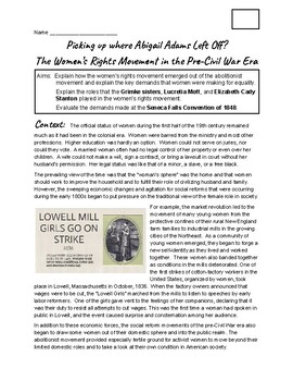 Preview of Women's Right Movement:  Pre Civil War