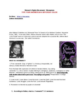 Preview of Women's Rights Movement:  Womanism and Black Feminism