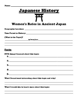 Preview of Women's Roles in Ancient Japan  "5 FACT" Summary Assignment