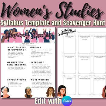 Preview of Women's Studies Syllabus Template and Scavenger Hunt | Edit on Canva
