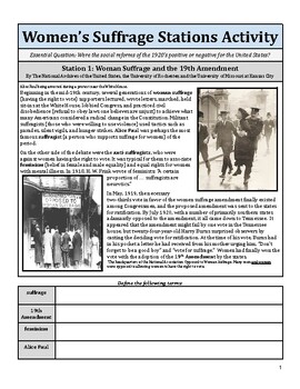 Preview of Women's Suffrage 1920's Political Cartoon Activity Stations Activity w. Answers